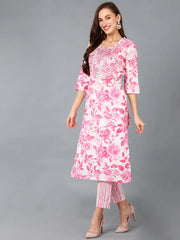 Women White Cotton Blend Floral Printed-VKSKD1489A