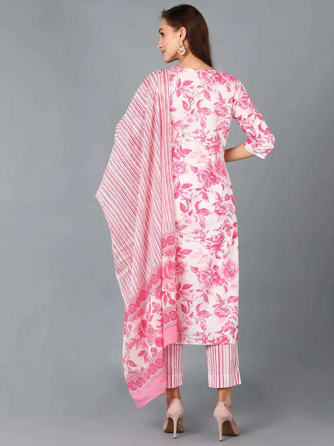 Floral Printed Cotton Kurta Set - Women's Indian Kurta Sets - Style 1