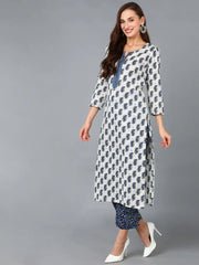 Women White Cotton Blend Paisley Printed