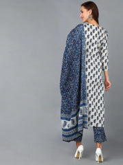 Women White Cotton Blend Paisley Printed
