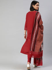 Women Cotton Blend Solid Kurta Trouser