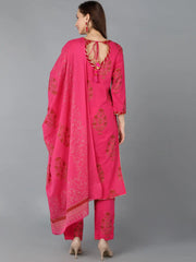 Women Cotton Ethnic Printed Kurta Trousers-VKSKD1056B