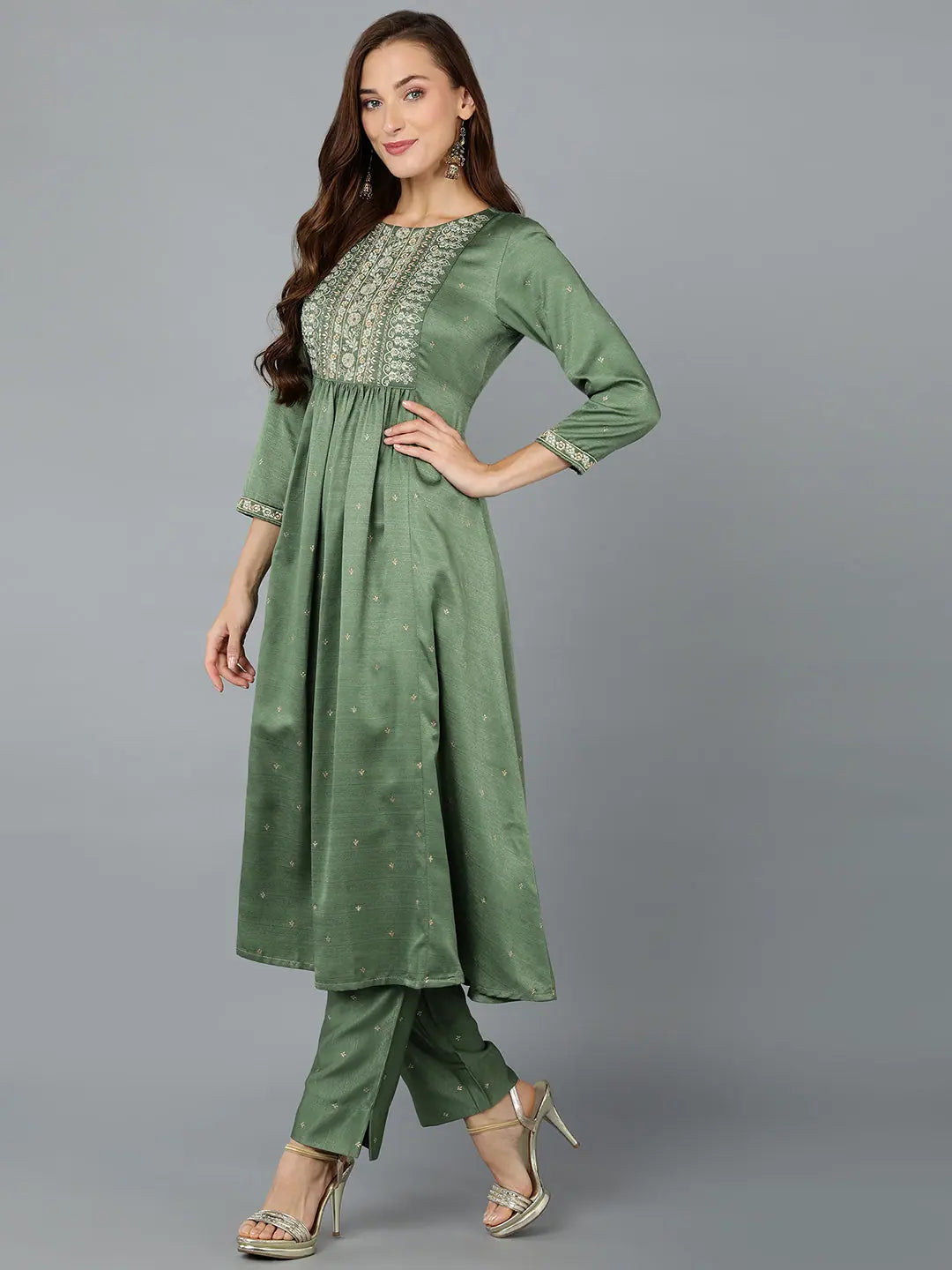 Women's Silk Blend Yoke Design Kurta | Indian Kurta Sets