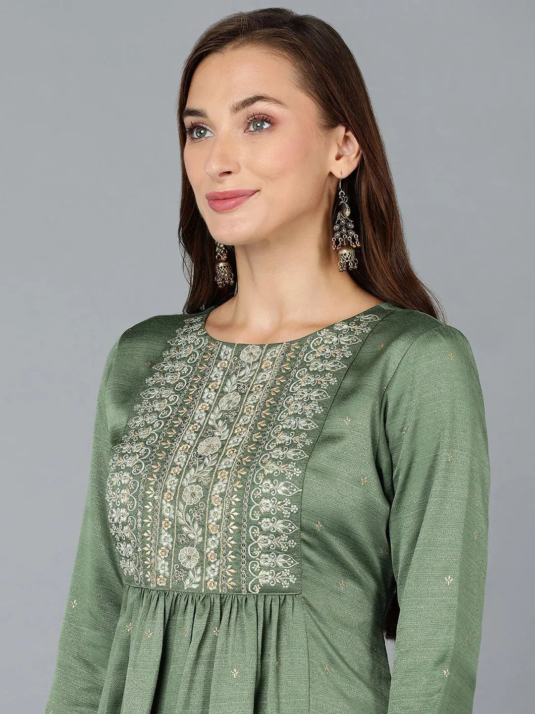 Women's Silk Blend Yoke Design Kurta | Indian Kurta Sets