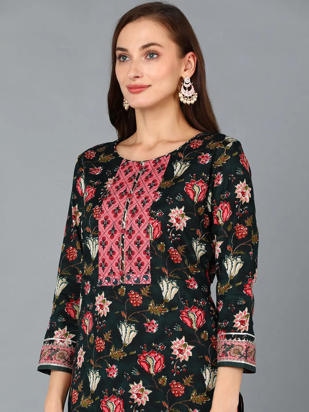 Black Floral Printed Kurta Set | Women's Cotton Kurta Sets
