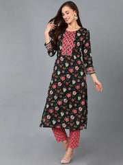 Women Black Cotton Blend Floral Printed-VKSKD1233A
