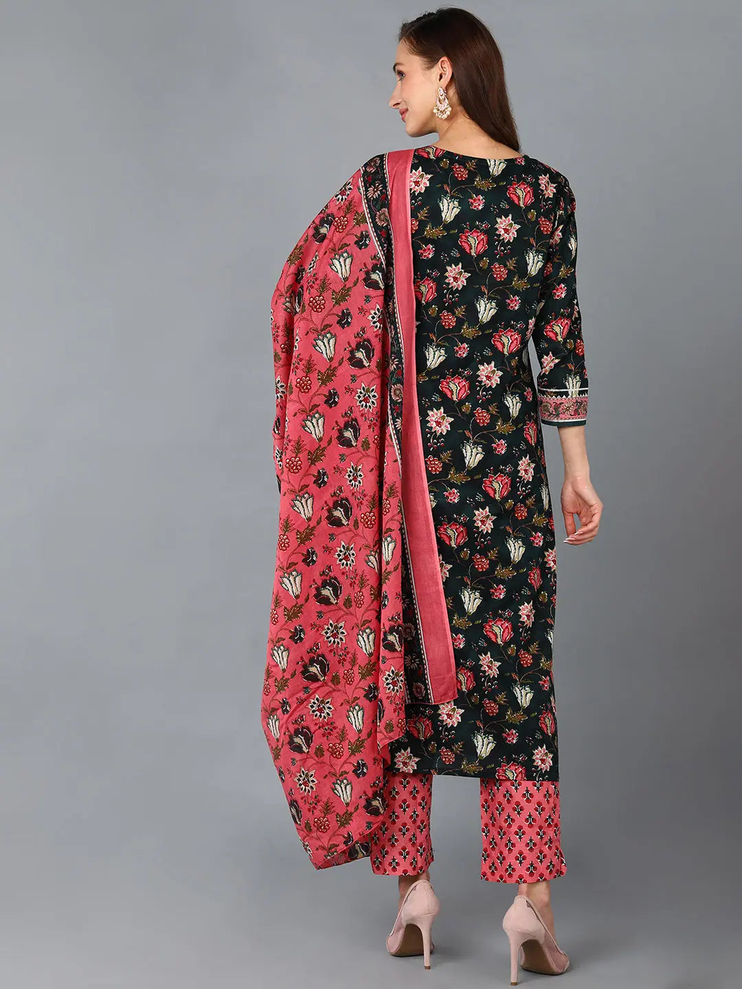 Black Floral Printed Kurta Set | Women's Cotton Kurta Sets