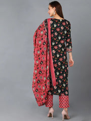 Women Black Cotton Blend Floral Printed-VKSKD1233A