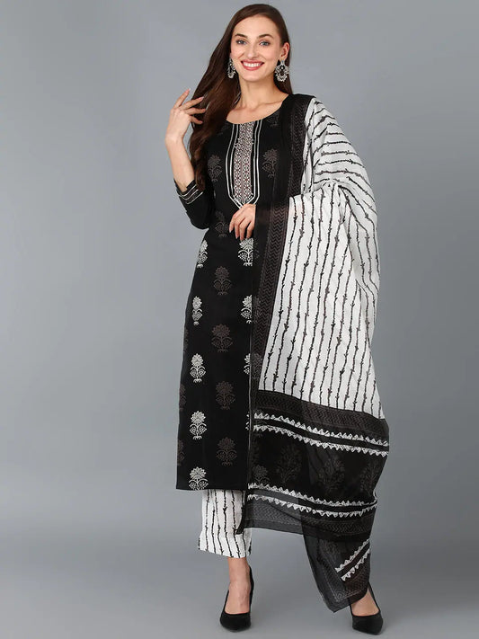 Women Black Cotton Blend Floral Printed-VKSKD1024A 1080
