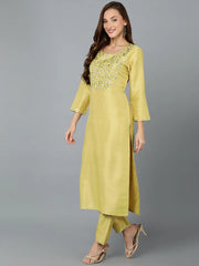 Women Silk Blend Embroidered Kurta With-VKSET1403A