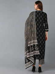Women Black Cotton Blend Paisley Printed