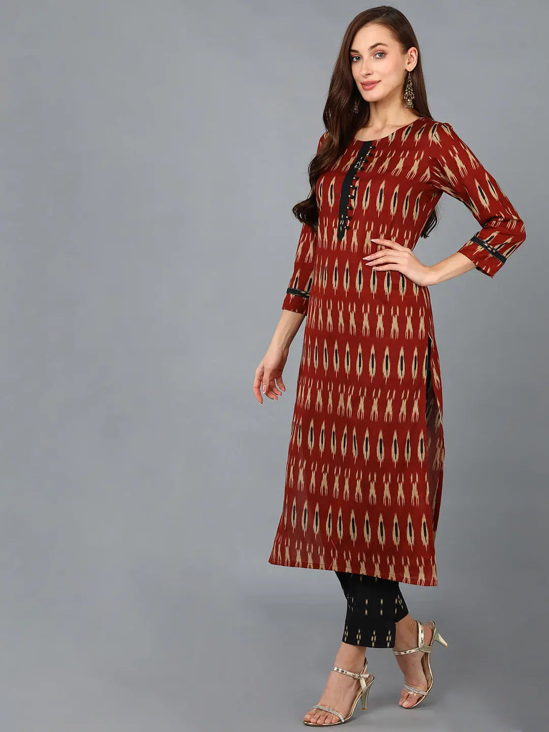 Brown Cotton Printed Kurta Set | Women's Indian Kurta Sets