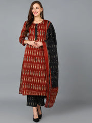 Women Brown Cotton Blend Ethnic Motifs