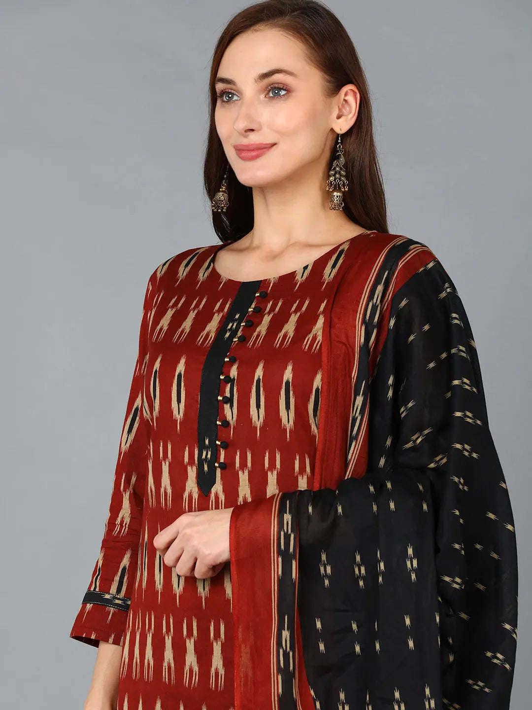 Brown Cotton Printed Kurta Set | Women's Indian Kurta Sets
