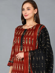Women Brown Cotton Blend Ethnic Motifs