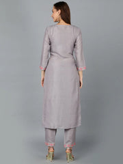 Women Silk Blend Embroidered Kurta With-VKSET1407A