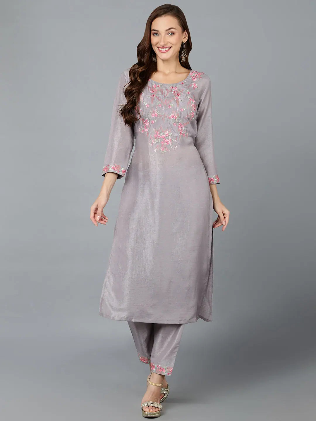 Women's Silk Blend Embroidered Kurta Set | Indian Kurta Sets