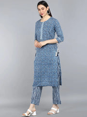 Pure Cotton Printed Kurta Pant Dupatta-VKSKD1036AB