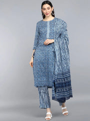 Pure Cotton Printed Kurta Pant Dupatta-VKSKD1036AB