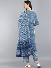 Pure Cotton Printed Kurta Pant Dupatta-VKSKD1036AB