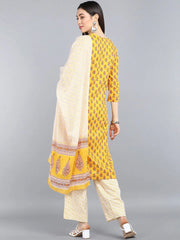 Cotton Blend Printed Kurta Pant Dupatta-VKSKD1042AB