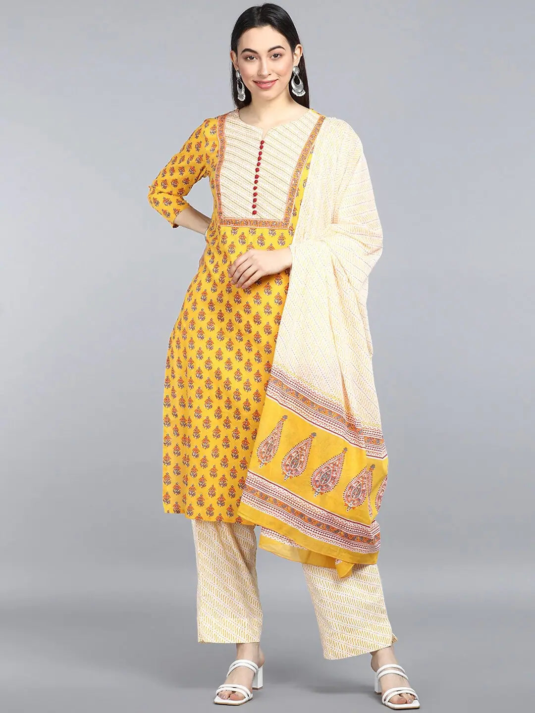 Stylish Cotton Blend Printed Kurta Set with Dupatta | Women's Kurta Sets