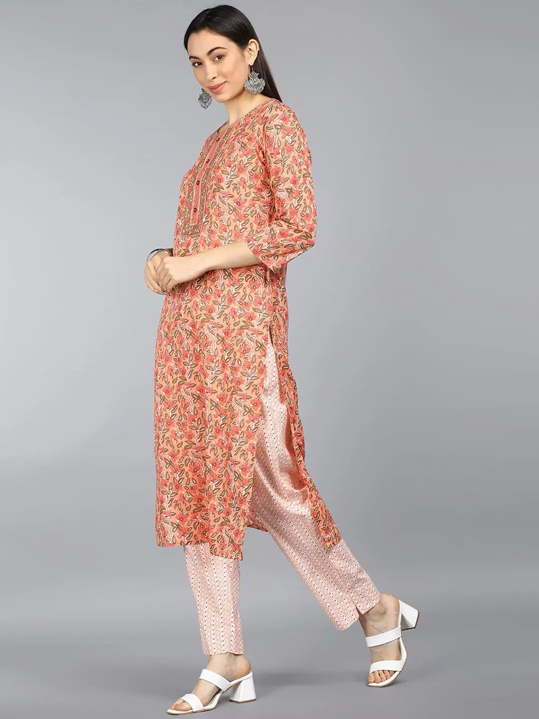 Printed Cotton Blend Kurta Set with Dupatta | Women's Kurta - Style 1