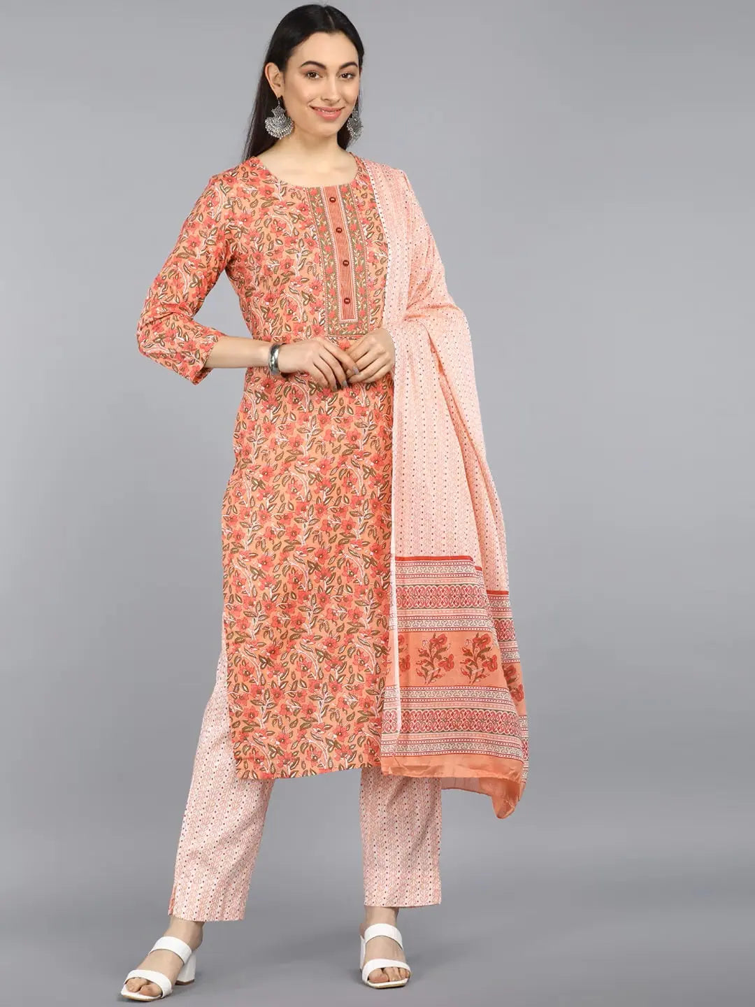 Printed Cotton Blend Kurta Set with Dupatta | Women's Kurta - Style 1