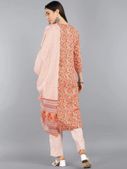 Cotton Blend Printed Kurta Pant Dupatta-VKSKD1043AB