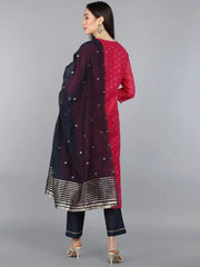 Cotton Floral Printed Kurta Trousers With-VKSKD1077B