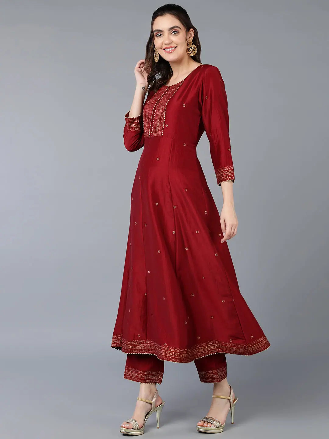 Silk Blend Maroon Rogan Work Kurta | Festive Lehenga