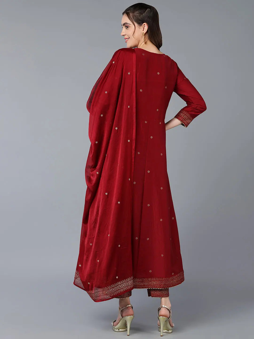 Silk Blend Maroon Rogan Work Kurta | Festive Lehenga