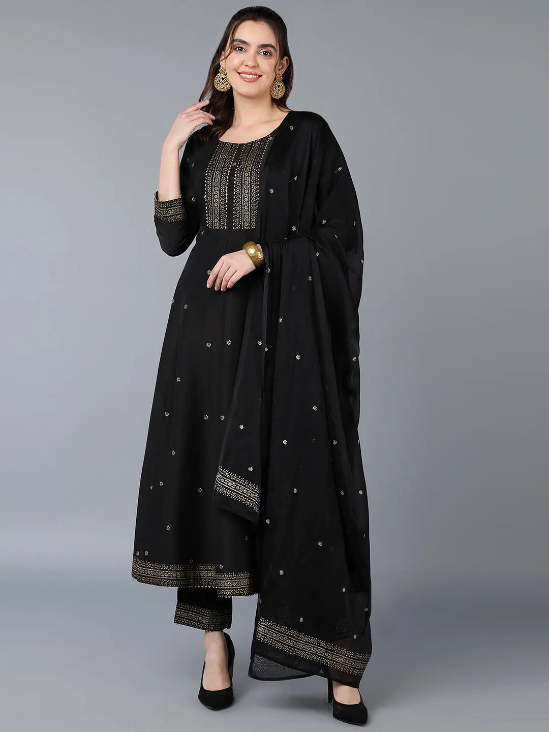 Black Rogan Work Flared Kurta | Women's Designer Lehenga