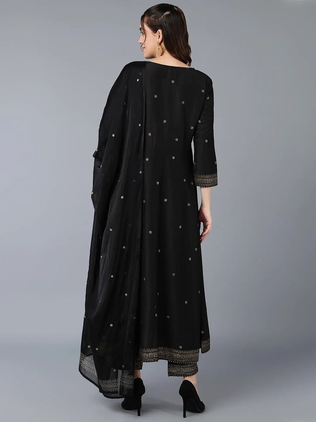 Black Rogan Work Flared Kurta | Women's Designer Lehenga