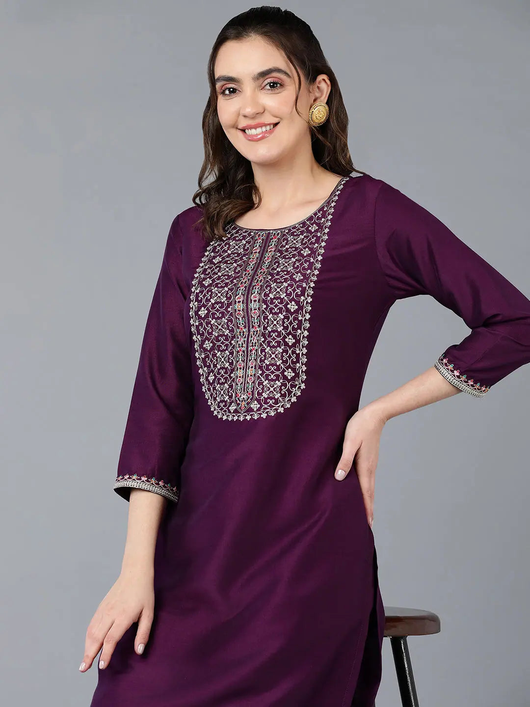 Purple Embroidered Silk Kurta Set | Ethnic Women's Lehenga