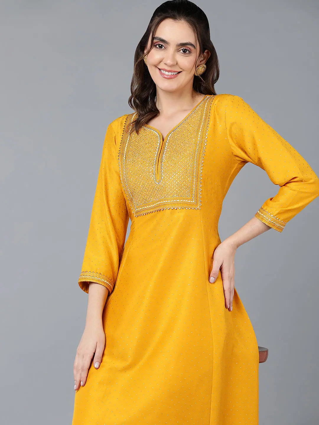 Yellow Embroidered Silk Flared Kurta | Wedding Lehenga Online