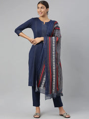 Women's Cotton Printed Kurta Palazzo Dupatta-VKSKD1034E
