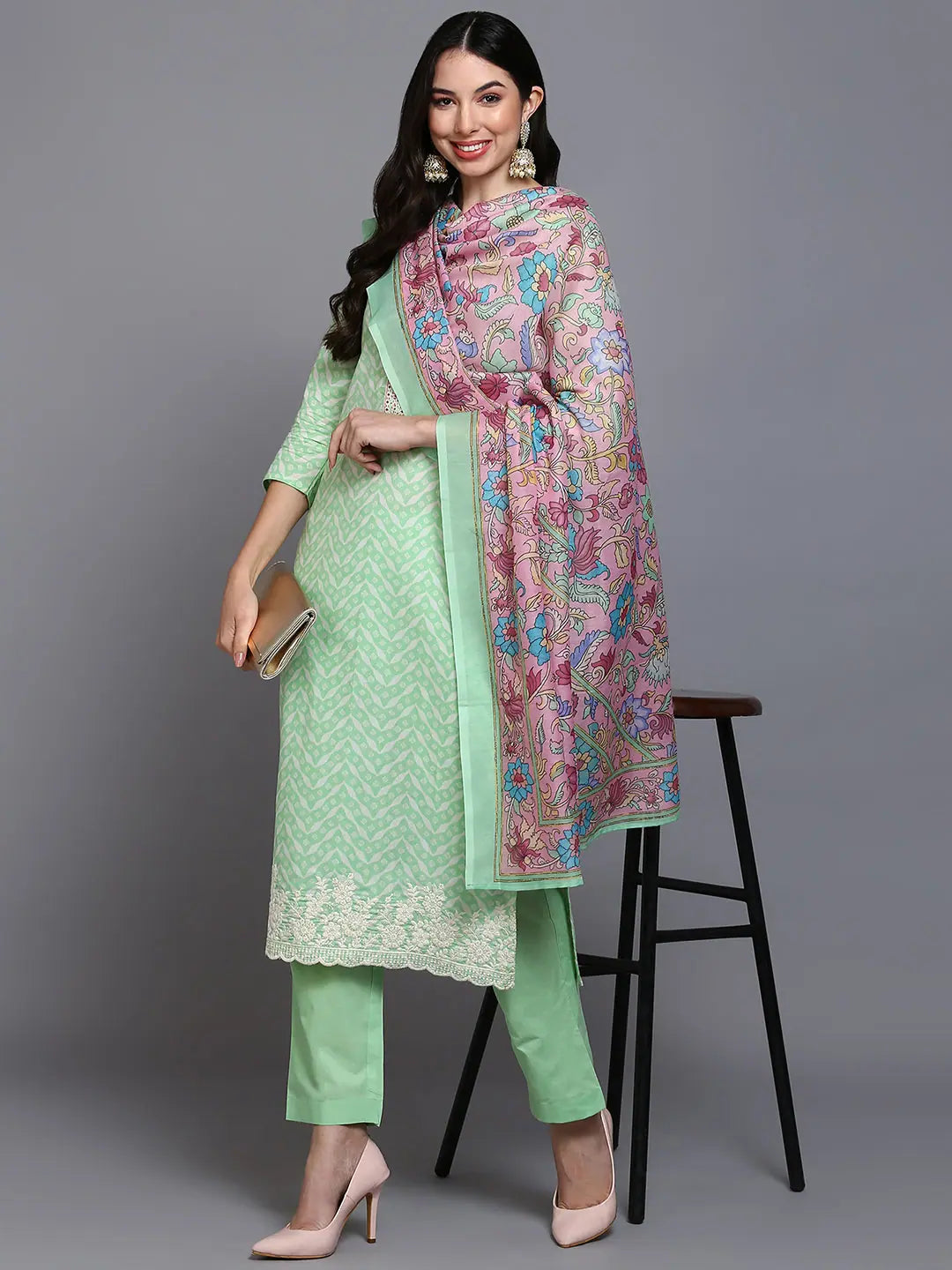 Cotton Green Printed Kurta Set | Women's Indian Kurta Sets