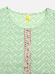 Cotton Green Printed Straight Kurta Pant With-VKSKD1912