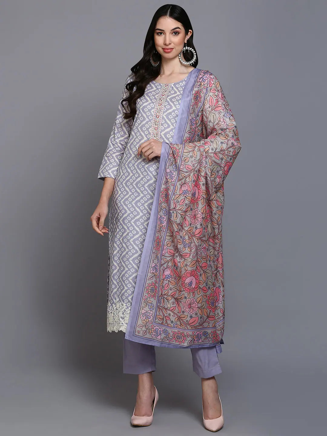 Cotton Blue Printed Kurta Set | Women's Indian Kurta Sets
