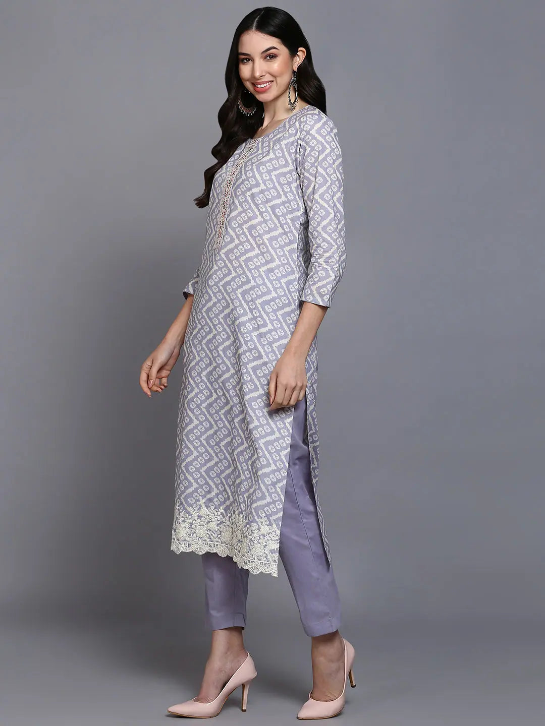 Cotton Blue Printed Kurta Set | Women's Indian Kurta Sets