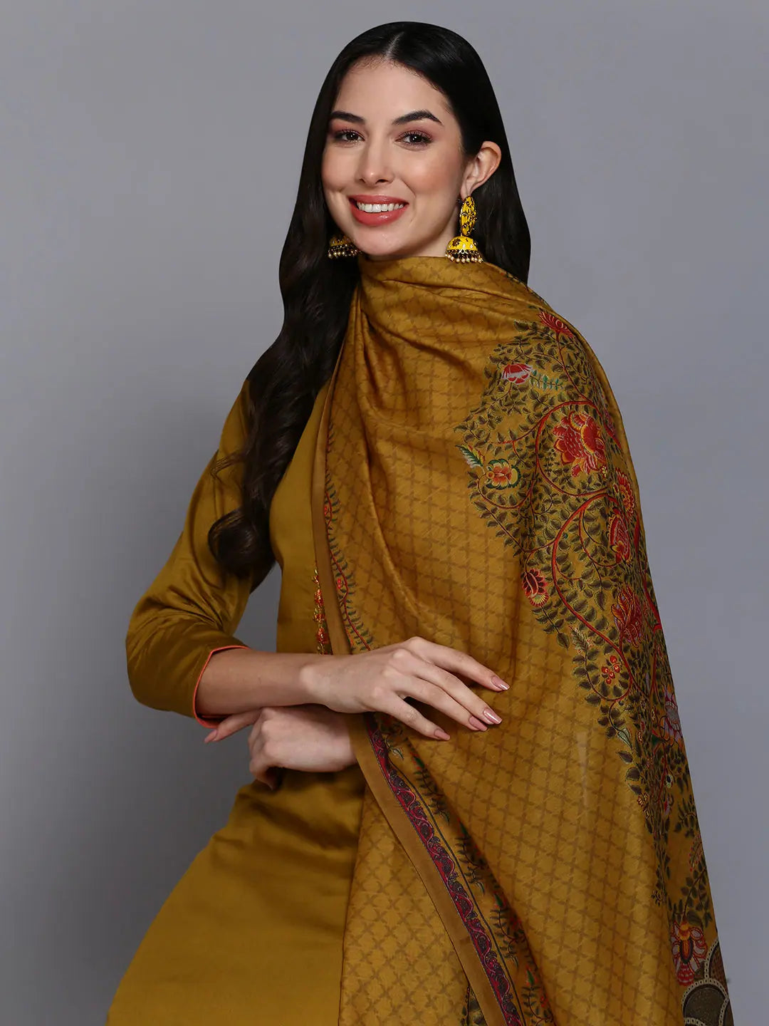 Olive Embroidered Cotton Kurta Set | Women's Indian Kurta Sets