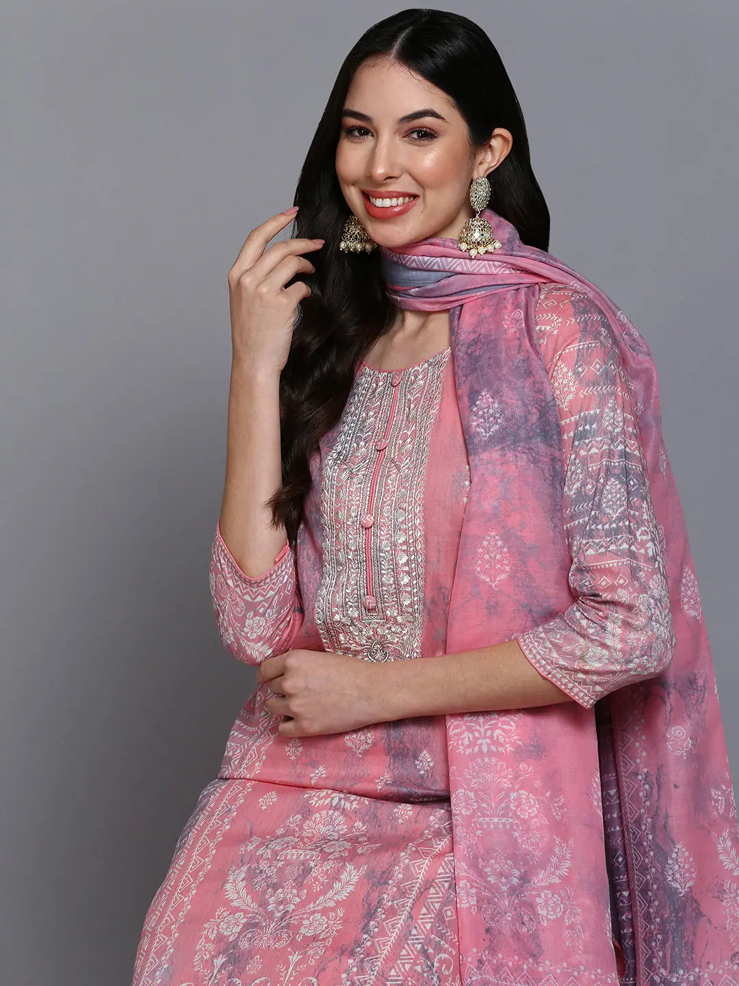 Peach Printed Cotton Kurta Pant Set | Women's Kurta Sets - Style 1