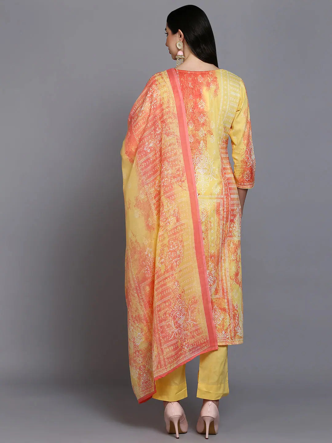 Yellow Printed Cotton Kurta Set | Women's Designer Kurta