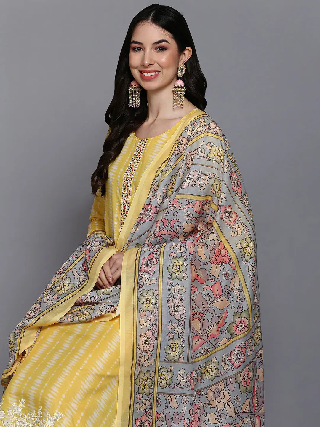 Cotton Printed Women's Kurta Set with Pant - Yellow Kurta