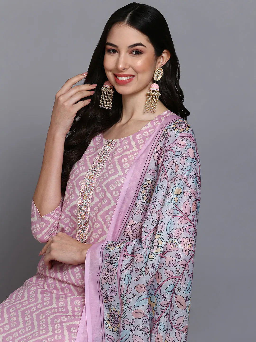 Pink Cotton Embroidered Suit: Festive Lehenga for Women's Style