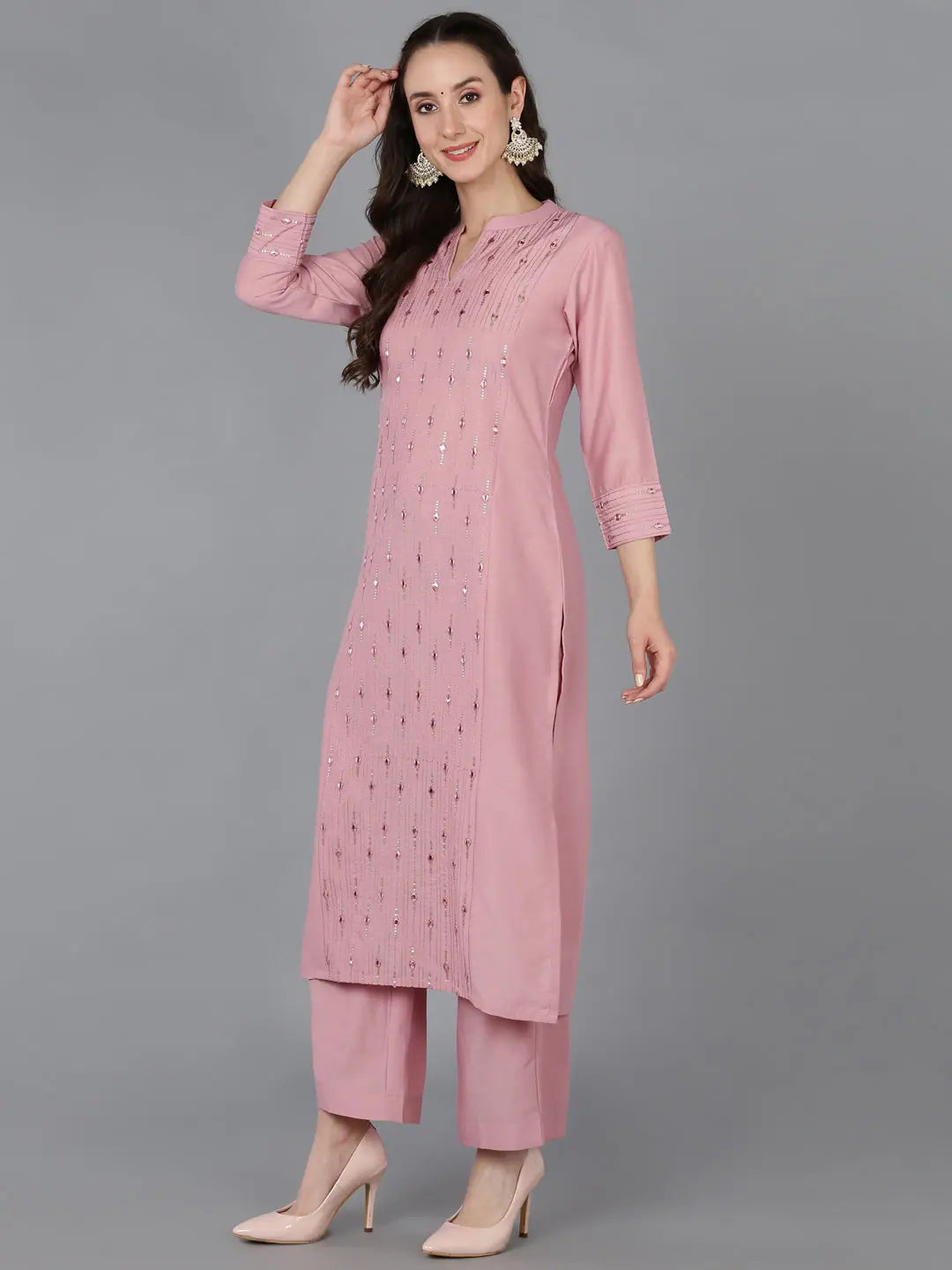 Silk Blend Embroidered Mirror Work Women's Designer Kurta Sets