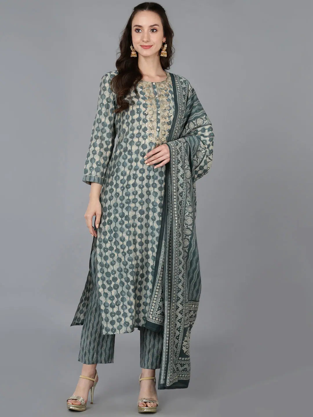 Silk Blend Embroidered Abstract Women's Kurta Sets - Indian