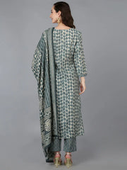 Women Silk Blend Embroidered Abstract Printed-VKSKD1696