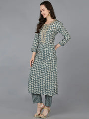 Women Silk Blend Embroidered Abstract Printed-VKSKD1696